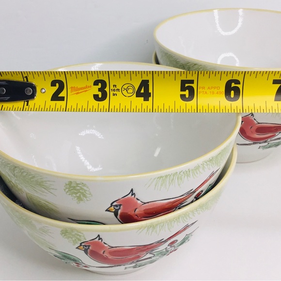 Set of 4 Eli + Ana Red Cardinal Bird Traditional Christmas Cereal Bowls Ceramic - Picture 4 of 6